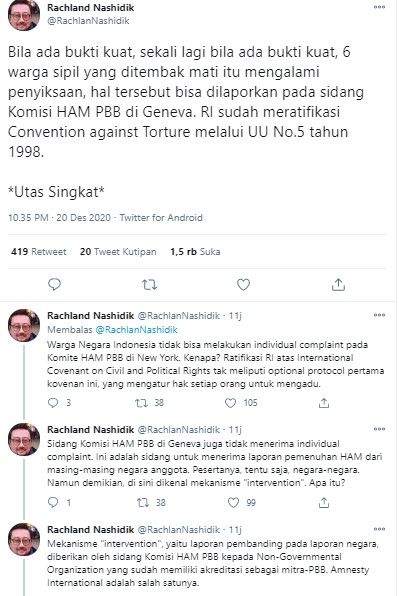 Rachland sebut kasus penembakan anggota FPI bisa dibawa ke Komisi HAM PBB (Twitter/rachlandnashidik)