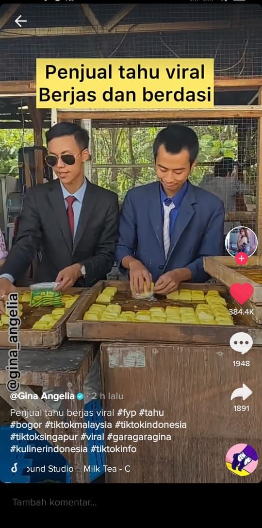 Pegawai pabrik tahu berjas (Tiktok @gina_angelia)