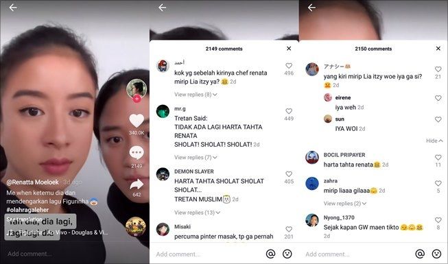 Visual kakak Chef Renatta dibilang mirip Lia ITZY. (TikTok/@renattamoe)