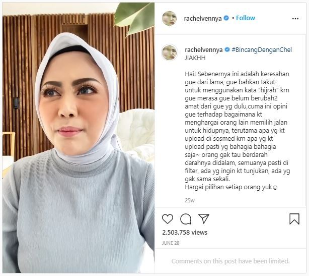 Foto Tanpa Hijab Curhat Rachel Vennya Soal Jilbab Kembali Disorot