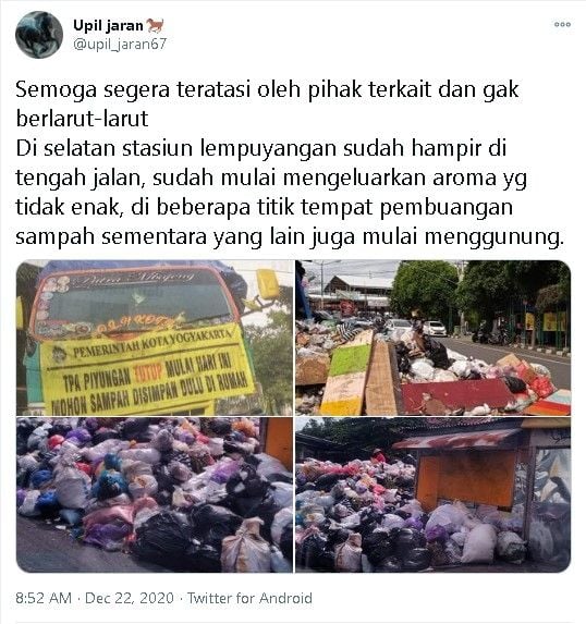 Jogja darurat sampah - (Twitter/@upil_jaran67)