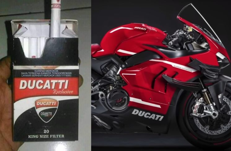 Deretan nama kendaraan yang dicomot jadi merek rokok. (Twitter/@txtdariperokok/Ducati)