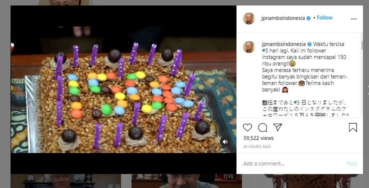 Dubes Jepang Masafumi Ishii rayakan 150 ribu followers Instagram (Instagram @jpnambsindonesia)