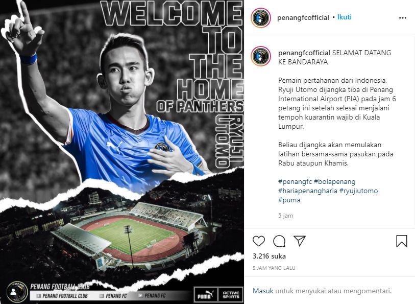 Ryuji Utomo akan segera tiba di Penang FA. (Instagram/penangfcofficial)