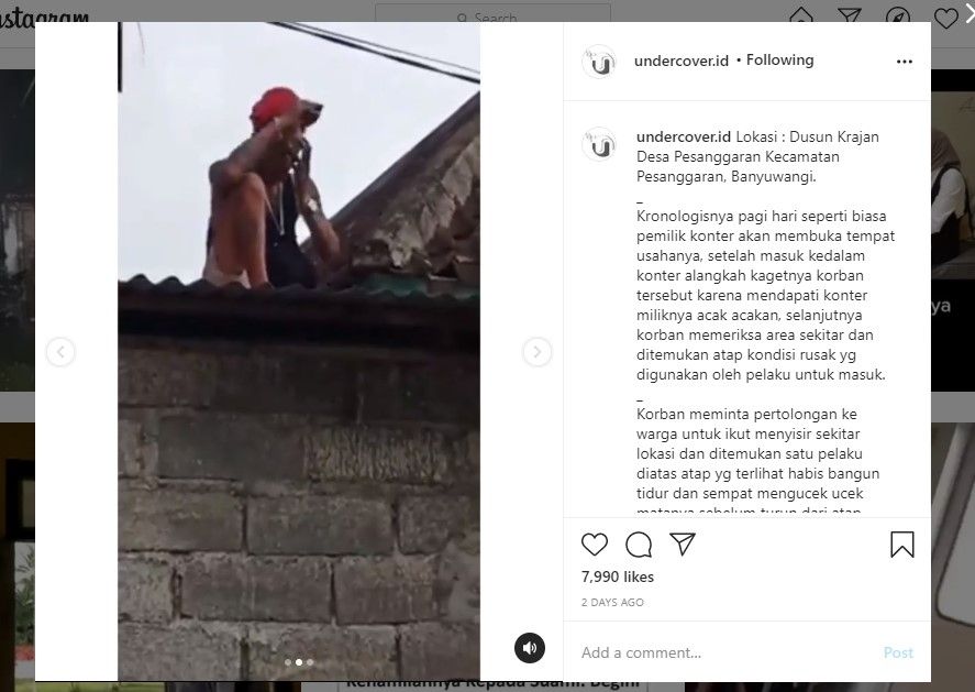 Maling HP ketiduran di atap rumah warga (ig/undercover.id)