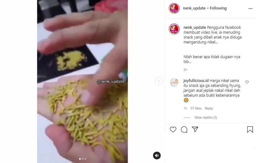 Video pria klaim temukan nikel di jajajan mi kering. (Instagram/nenk_update)