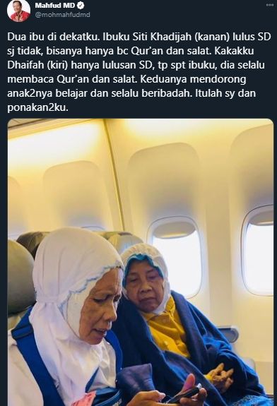 Mahfud MD unggah sosok Siti Khadijah di hari Ibu. [Mahfud MD / Twitter]