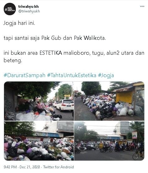 Jogja darurat sampah - (Twitter/@triwahyukh)