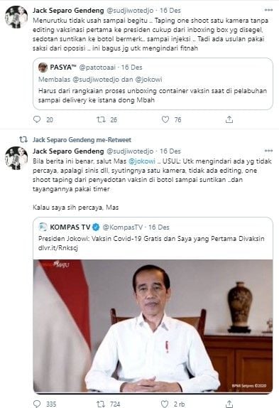 Sujiwo Tejo usul momen Jokowi divaksin Covid-19 disiarkan tanpa editing (Twitter/sudjiwotedjo)