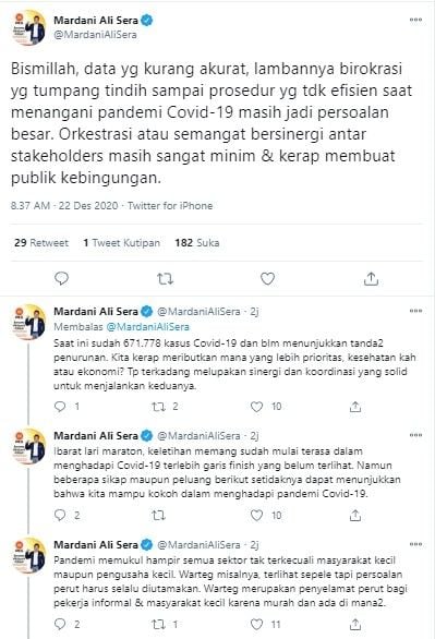 Mardani ungkap persoalan pemerintah hadapi Covid-19 (Twitter/mardanialisera)