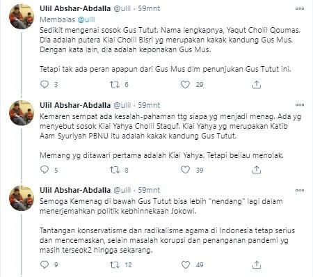 Gus Ulil ungkap sosok yang pertama kali ditawari jadi Menag (Twitter/ulil)