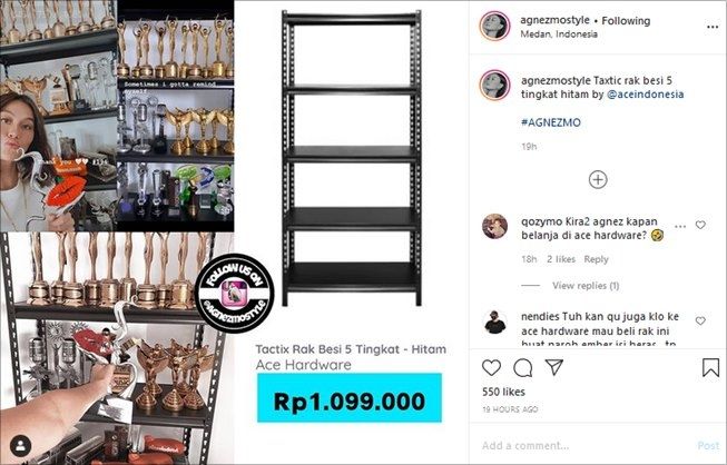 Harga rak sederhana Agnez Mo jadi bahan perbincangan warganet. (Instagram/@agnezmostyle)