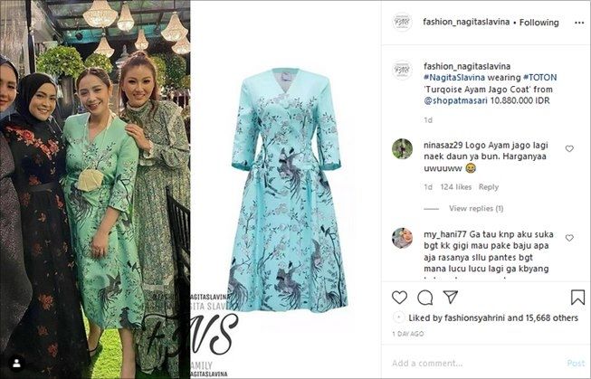 Nagita Slavina cantik pakai baju motif ayam jago di ultah bos TV. (Instagram/@fashion_nagitaslavina)