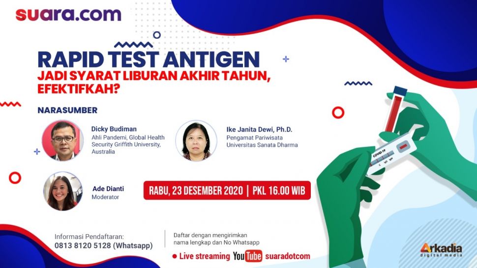 Poster webinar Rapid Test Antigen Jadi Syarat Liburan Akhir Tahun, Efektifkah? (Suara.com/Rendra)