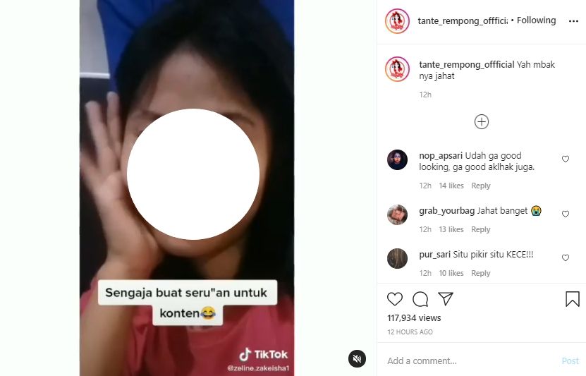 Video perempuan prank olshop demi konten. (Instagram/tante_rempong_offficial)