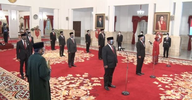 Pelantikan 6 Menteri Baru Kabinet Indonesia Maju. (Tangkapan Layar Setpres)