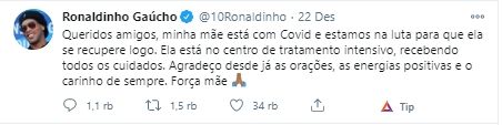 Ibu Ronaldinho positif COVID-19. (Twitter/@10Ronaldinho).