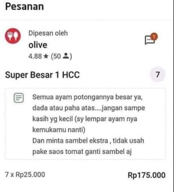 Tangkapan layar pesan ancaman customer untuk ojol. (Instagram/Satpam.ojol.)