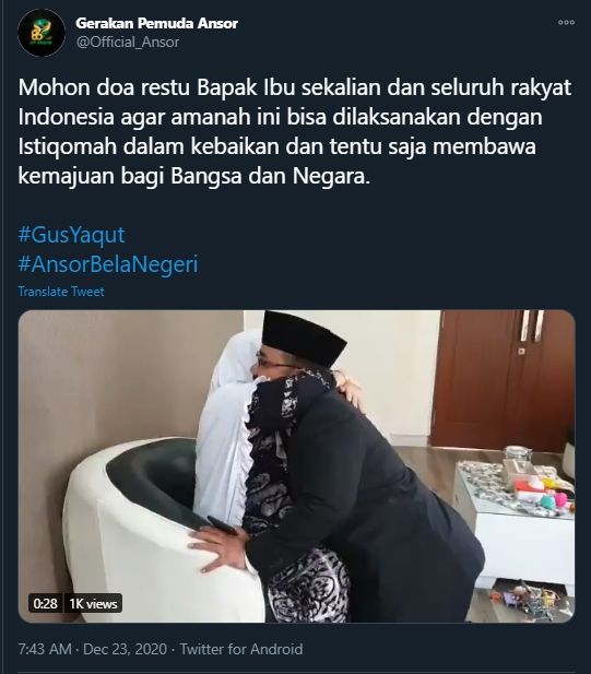 Video Yaqut Cholil Quomas Meminta Restu (Twitter/Official_Ansor).