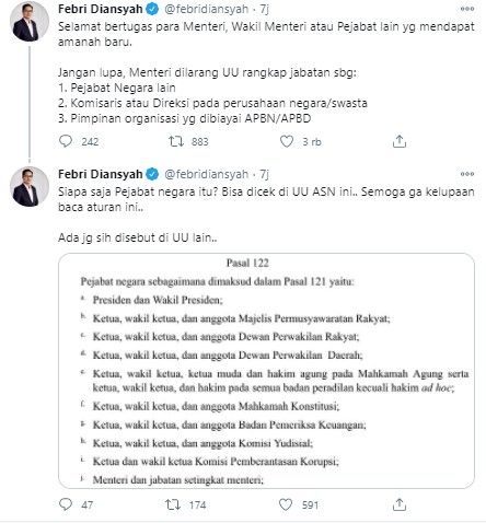 Febri Diansyah ingatkan larangan rangkap jabatan menteri (Twitter/febridiansyah)