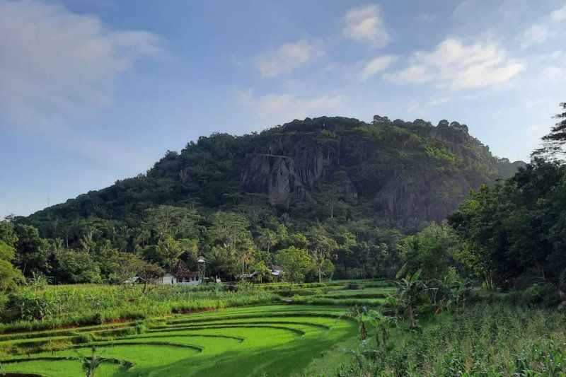 Gunung Api Purba Nglanggeran di Kabupaten Gunung Kidul menjadi destinasi wisata unggulan di kawasan Gunungsewu. (Foto ANTARA/HO-Sugeng Handoko/Sutarmi)