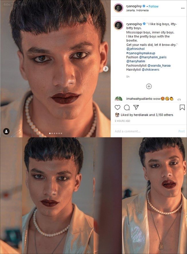 Jefri Nichol tampil berani dengan makeup tebal di pemotretan. (Instagram/@ryanogilvy)