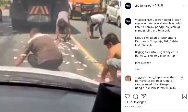 Warga punguti uang di jalanan. (Instagram/@viralterkini99)