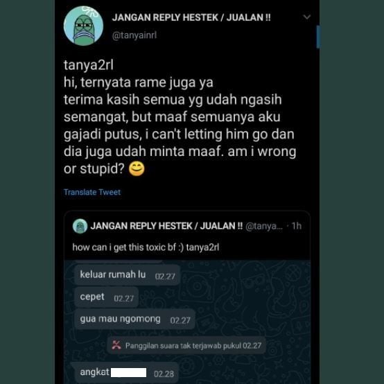 Viral Curhat Wanita Terjebak Hubungan Toxic dan Tak Mau Putus (twitter.com/txtdaricewe)