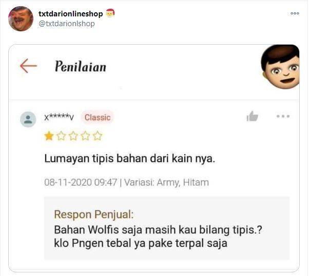 Viral Penjual Marah Barang Dagangan Dibilang Tipis (twitter.com/txtdarionlshop)