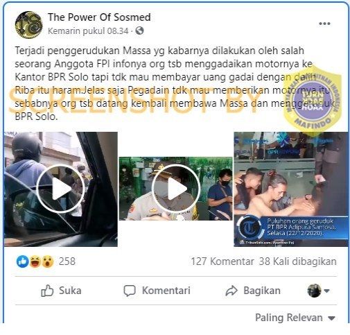 Cek Fakta Anggota FPI Mengamuk di Solo (Turnbackhoax.id).