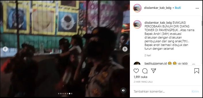 Viral Momen Ayah Batal Bunuh Diri karena Luluh Bujukan Buah Hati (Instagram/Disdamkar_kab_bdg).