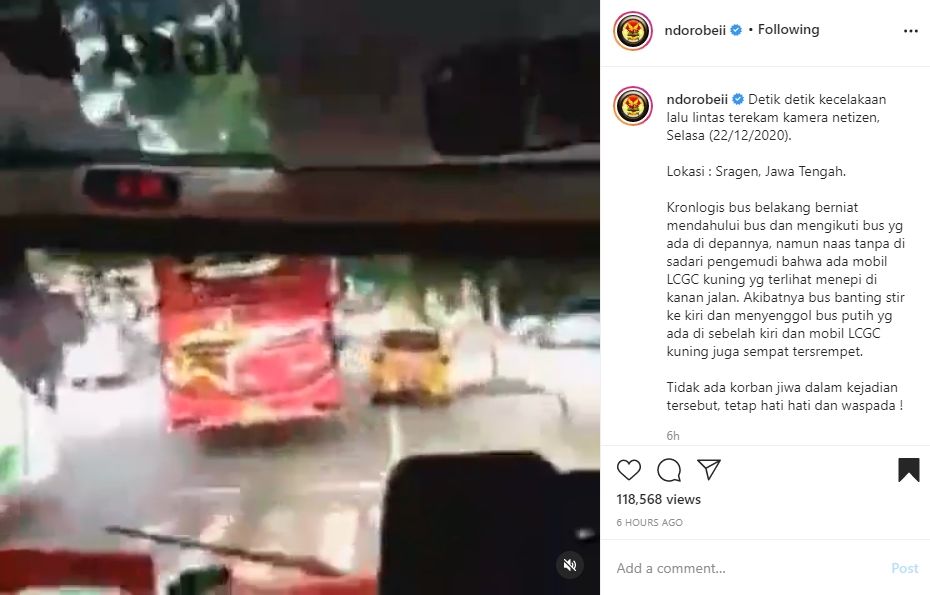 Detik-detik balapan bus berakhir dengan petaka. (Instagram)