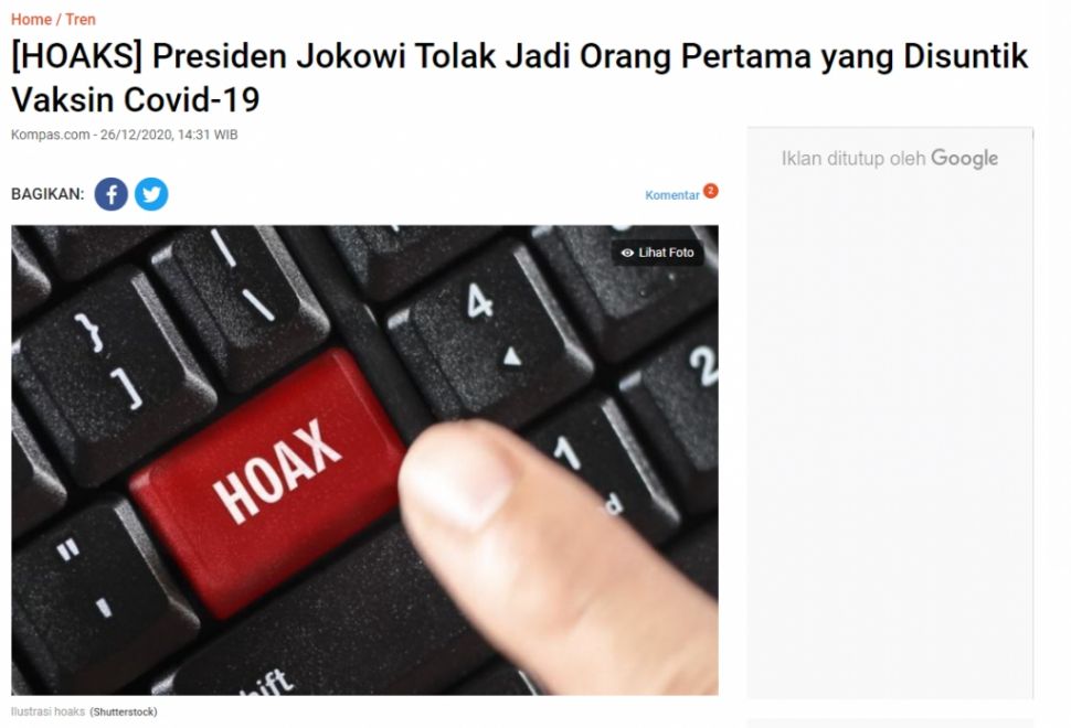 Fakta Jokowi tolak disuntik vaksin Covid-19 duluan (Turnbackhoax.id)