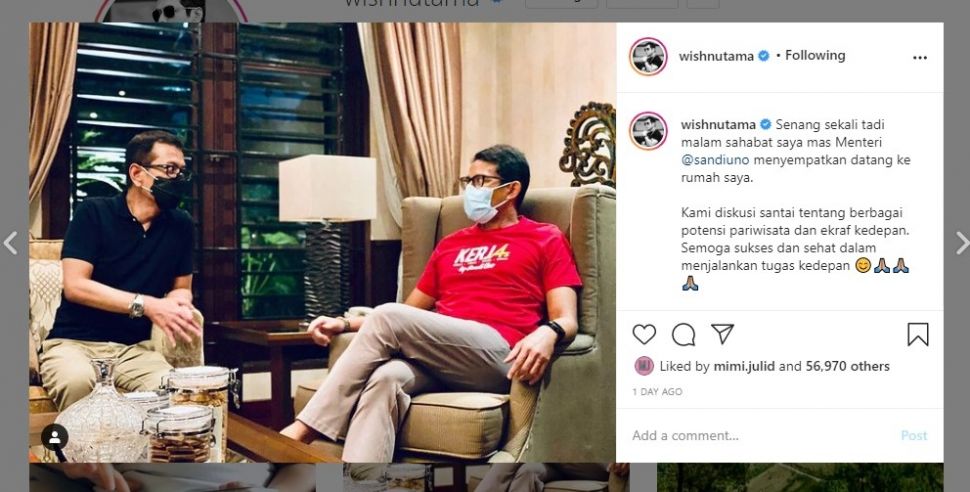 Sandiaga Uno datangi kediaman Wishnutama (IG/wishnutama)