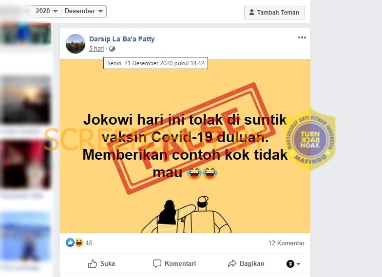 Fakta Jokowi tolak disuntik vaksin Covid-19 duluan (Turnbackhoax.id)