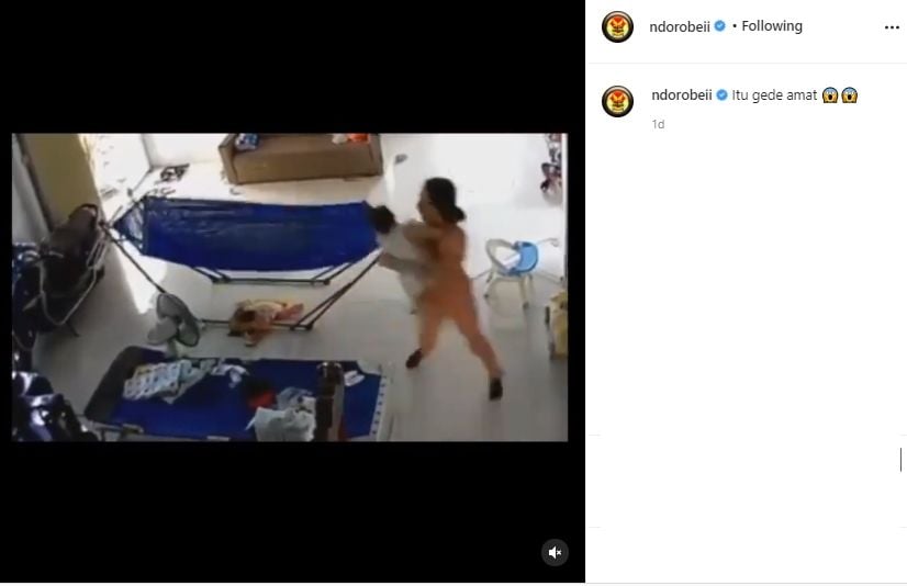 Video ibu dan anak dihampiri ular berukuran besar. (Instagram/ndorobeii)