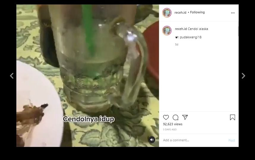 Dikira Cendol, Wanita Ini Syok Temukan Makhluk Bergerak di Dalam Minuman. (Instagram/@receh.id)