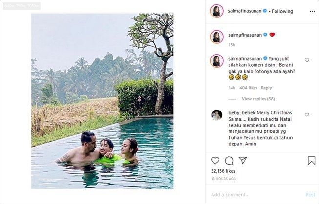 Balasan menohok Salmafina Sunan usai foto berbikini dicibir warganet. (Instagram/@salmafinasunan)