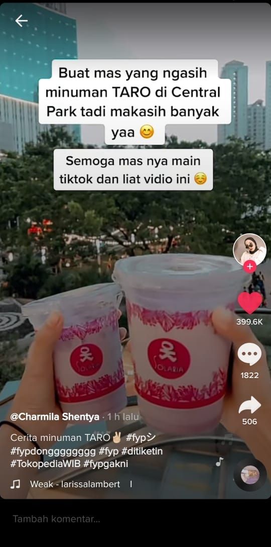 Diberi minuman saat buat video TikTok di tempat umum (Tiktok @cshentya)