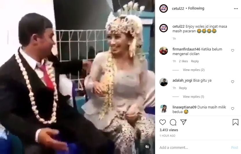 Video pengantin baru asyik terciduk joget bareng. (Instagram/cetul22)