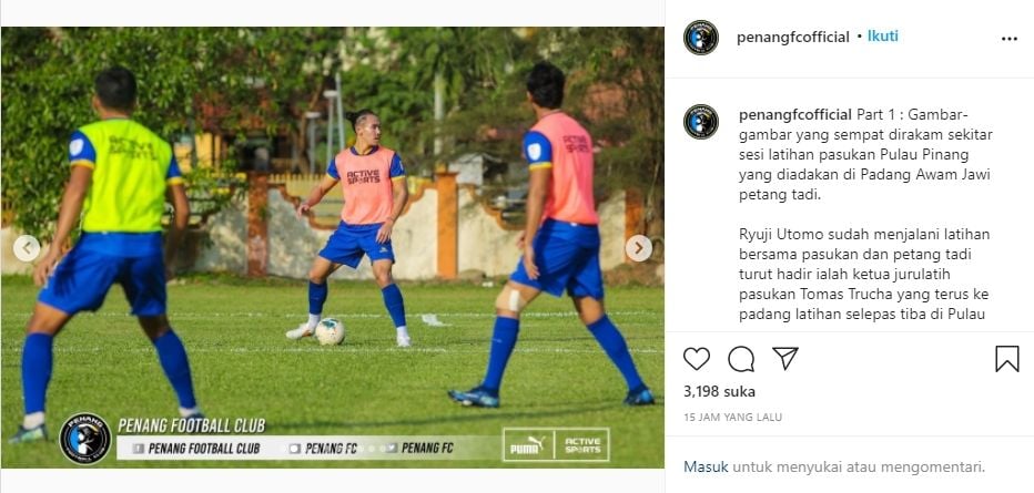 Ryuji Utomo sudah berlatih dengan Penang FC. (Instagram/Penangfcofficial)