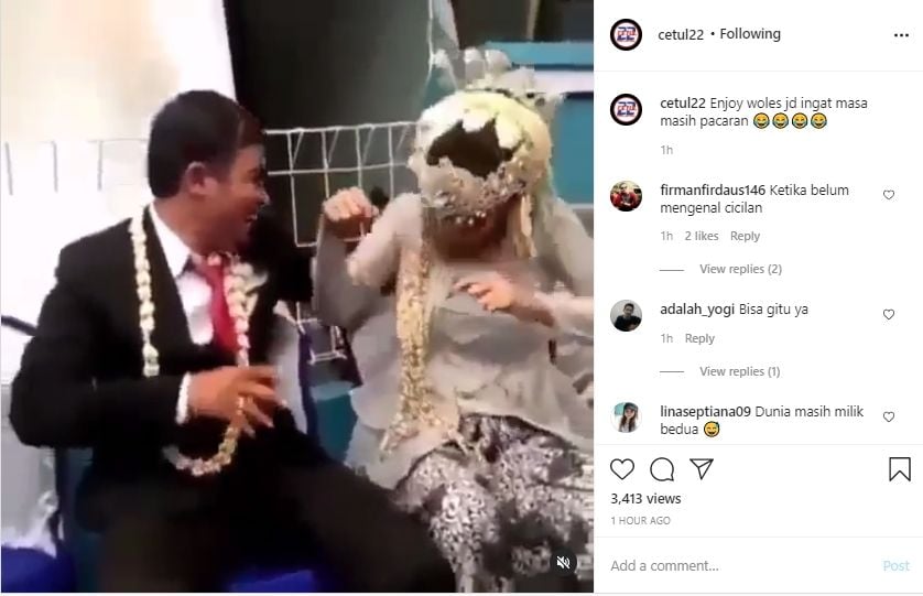 Video pengantin baru asyik terciduk joget bareng. (Instagram/cetul22)