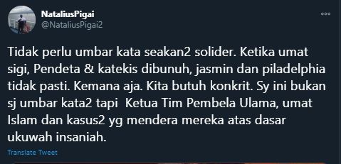 Cuitan Natalius Pigai Soal Kasus Kemanusiaan dan Agama (Twitter).