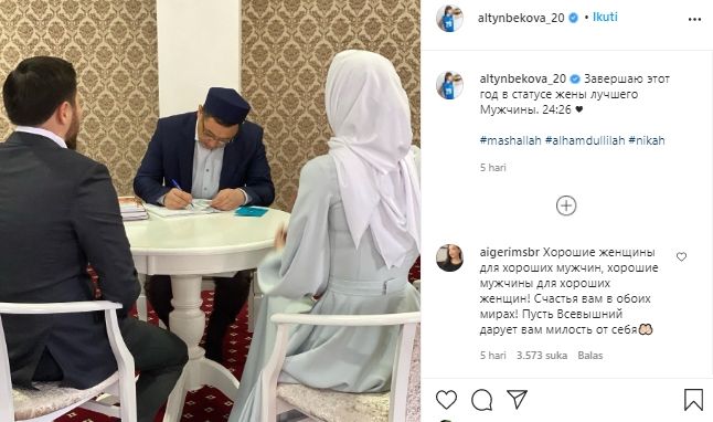 Pevoli cantik asal Kazakhstan, Sabina Altynbekova, resmi menikah.(Instagram/@altynbekova_20).