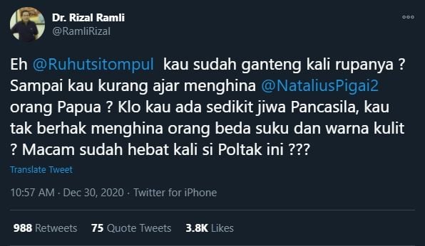 Cuitan Rizal Ramli Mengkritik Ruhut Sitompul (Twitter).