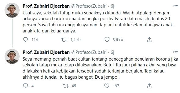 Ketua Satgas Covid-19 IDI Prof. Dr. Zubairi Djoerban, Sp. PD-KHOM (Twitter/ProfesorZubairi)