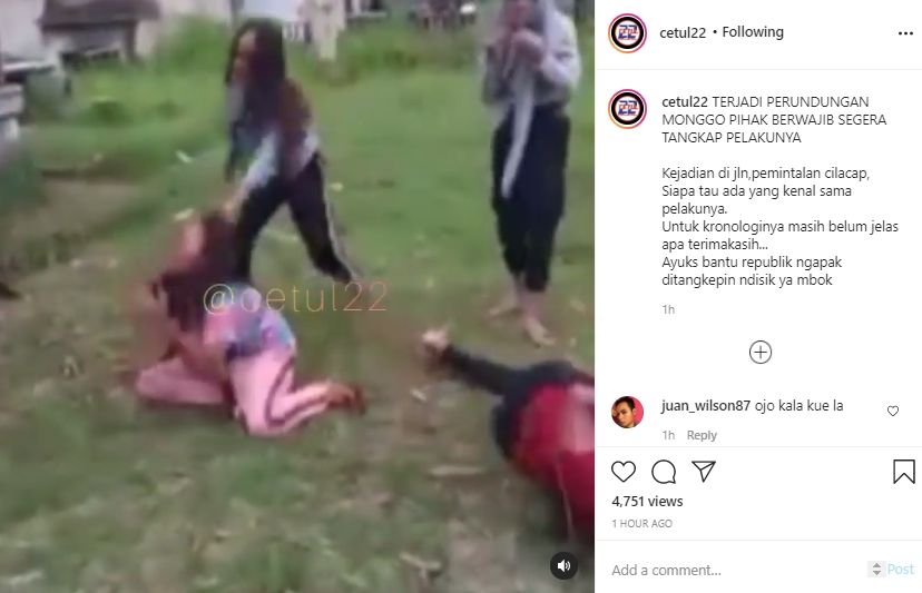 Video gadis dirundung geng sampai dijambak. (Instagram/cetul22)