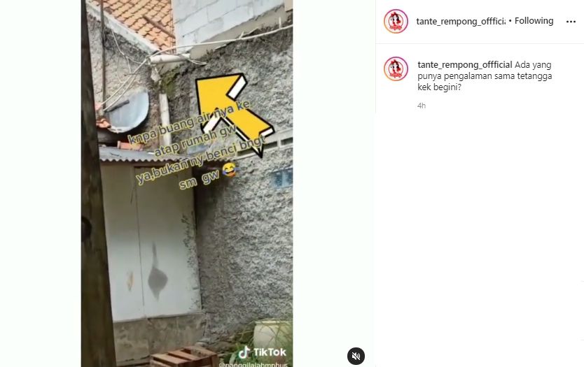 Video curhat kesal wanita rumahnya dipepet tetangga baru. (Instagram/tante_rempong_official)