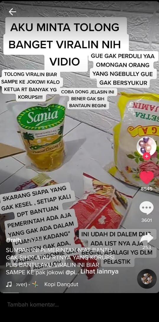 Wanita ini curhat terima bansos yang tak sesuai (TikTok @raihbalaqi20)