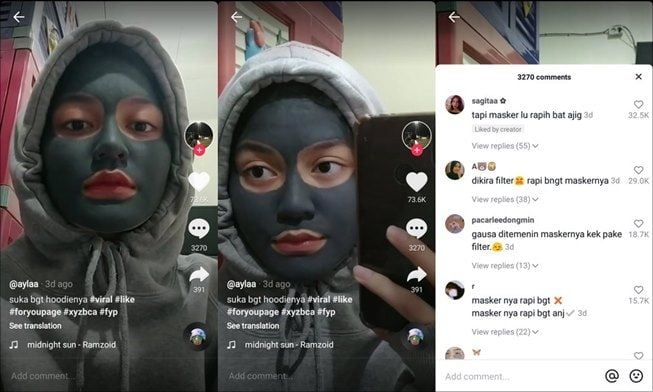 Cewek ini bikin kaum hawa heboh gara-gara pakai masker rapi kayak filter. (TikTok/@seblakenakktauu)